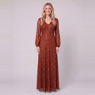 Rayven sequin evening gown in burnt orange, front view