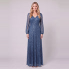 Rayven sequin evening gown in dusty blue, front view