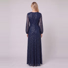 Rayven navy sequin gown seen from behind