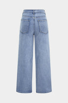 Light wash high-rise wide leg jeans with stud detailing, view 2