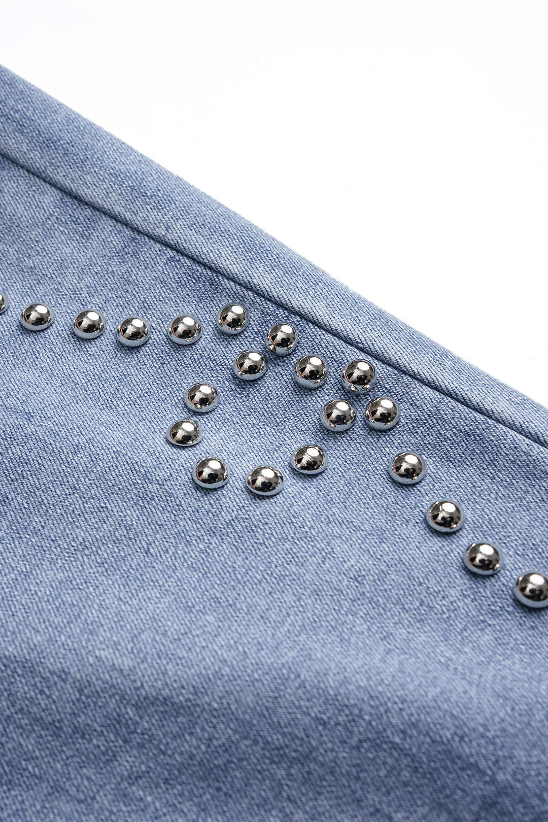 Light wash high-rise wide leg jeans with stud detailing, view 3