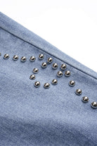 Light wash high-rise wide leg jeans with stud detailing, view 3