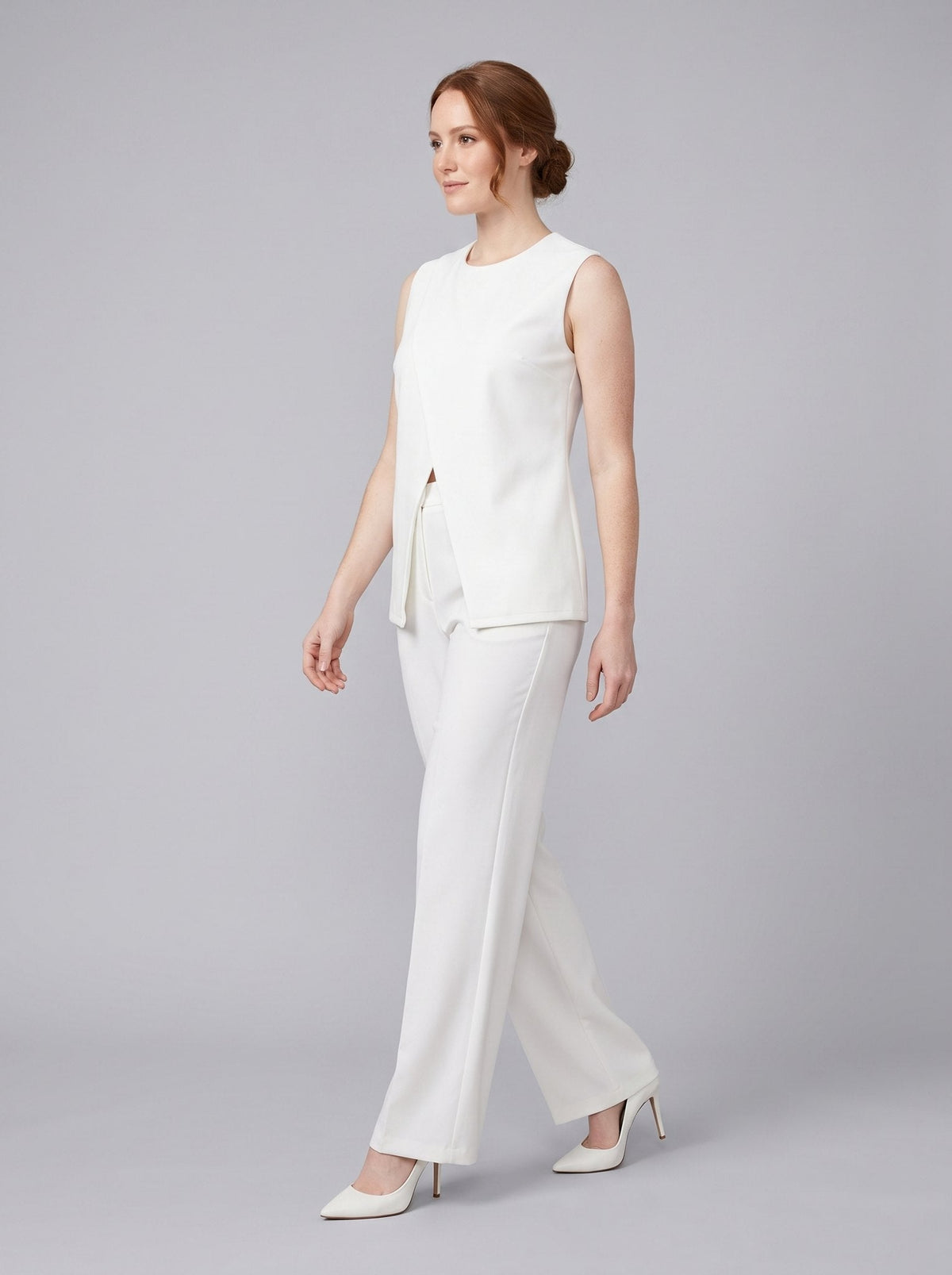 Ivory sleeveless top and trouser set, view 2