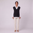 Roxane knit vest in black, front view on model