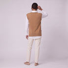 Roxane knit vest in camel brown, back view
