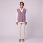 Roxane knit vest in lilac purple, front view on model