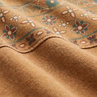 Sedona printed sweatshirt in caramel, close-up of the vintage-washed cotton blend and print