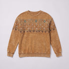 Sedona printed sweatshirt in caramel, flat lay showing the full folk border print