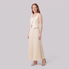 Apricot two-piece co-ord set, three-quarter side view