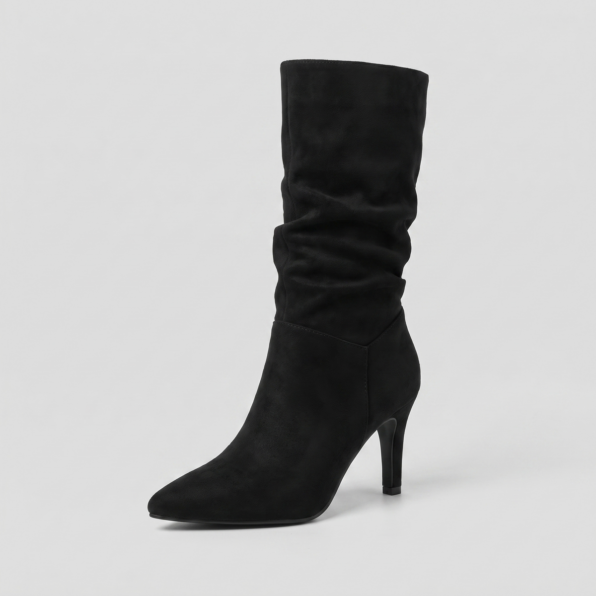 Mid-calf boots in vegan leather with a pointed toe heel, view 8