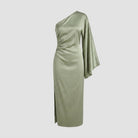 Satin midi dress showing the tie at the waist, view 3