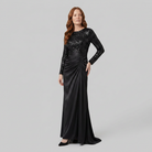 Long sleeve black maxi dress with sequin panelling, view 2