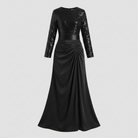 Floor-length black dress with long sleeves, view 4
