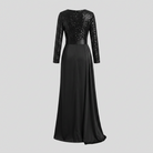 Floor-length black maxi dress with sequin panels, view 7