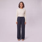 Sidony pinstripe wide leg trousers in navy blue, front view on model