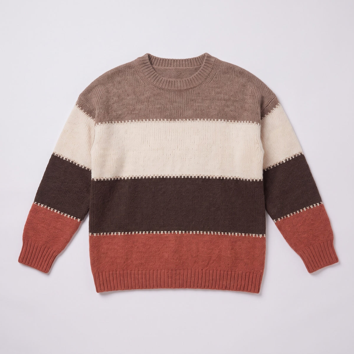 Sigrid colour block wool blend sweater, flat lay product shot