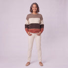 Sigrid colour block sweater, full length front view on model