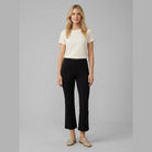 Cropped kick flare trousers in ribbed stretch with a high waistband, view 1