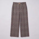 Sunniva check wide leg trousers flat lay, full garment in grey glen check on light grey