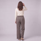 Sunniva check wide leg trousers in grey, back view on model