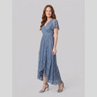 Lace gown with a pleated ruffle, V-neck and high-low hem, view 2
