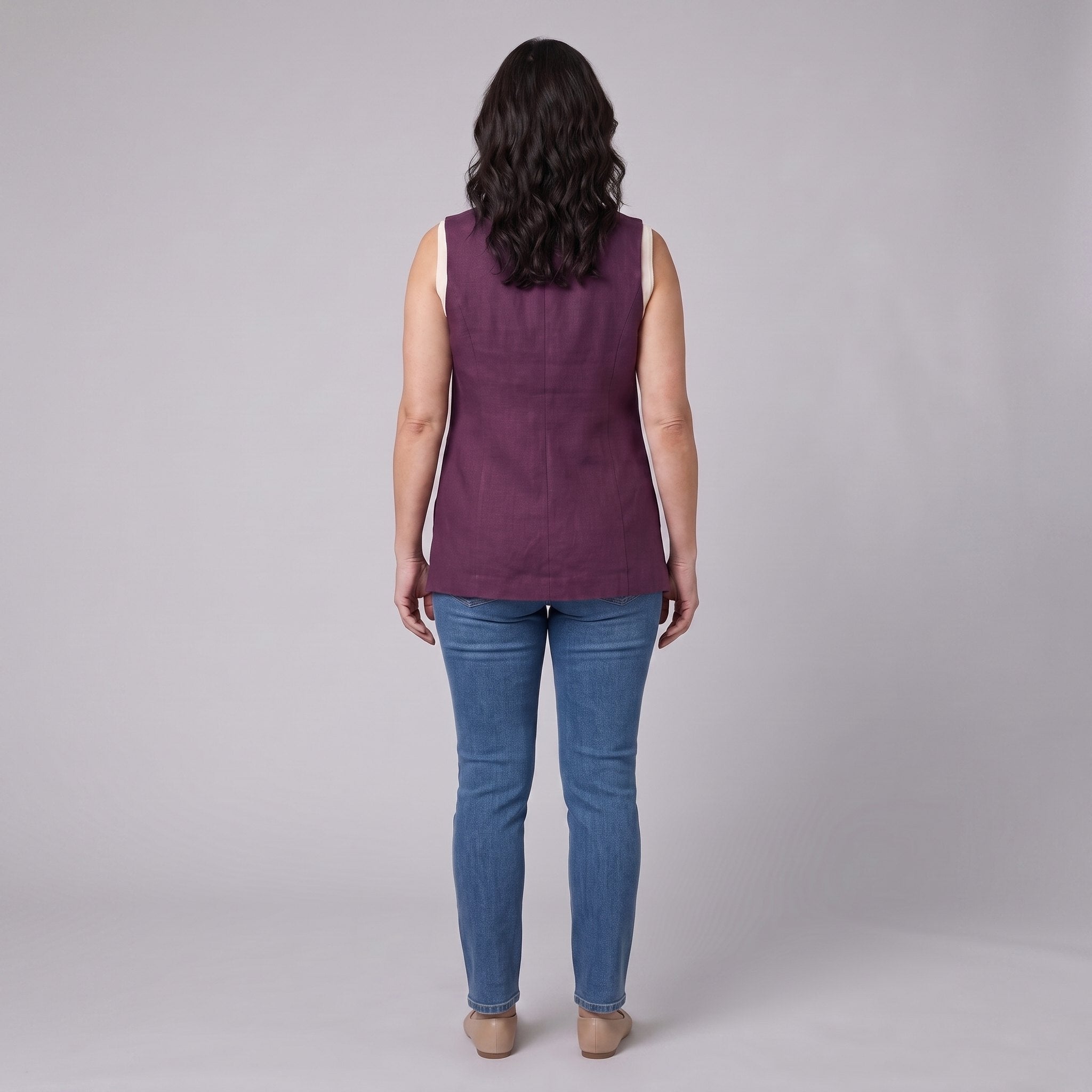 Longline waistcoat with a V-neck and patch pockets, view 4