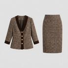 Brown tweed pencil skirt with velvet trim, view 4