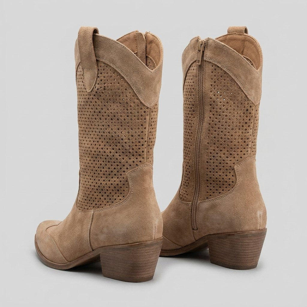 Mid-calf cowboy boots with a side zip, view 4