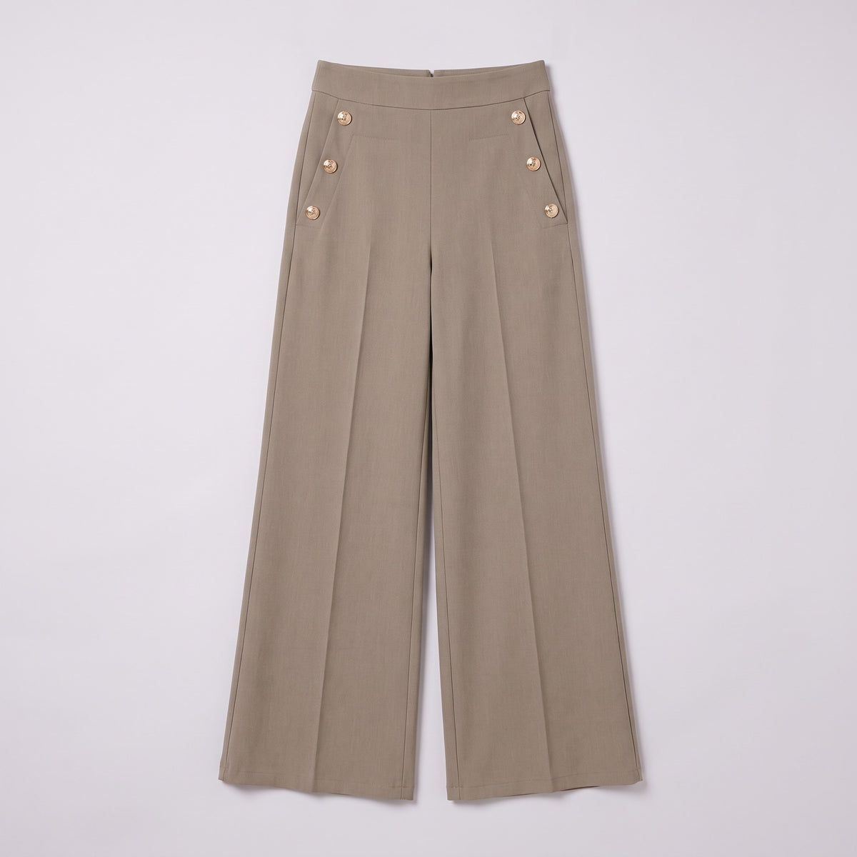 Valdis pleated wide leg trousers flat lay, full garment on light grey
