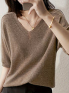 V-neck knit top in a soft cashmere-acrylic blend, view 1