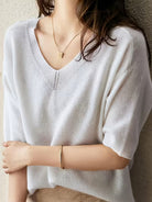V-neck knit top with long sleeves, view 5