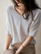 Soft cashmere-acrylic blend knit top with a V-neck, view 6