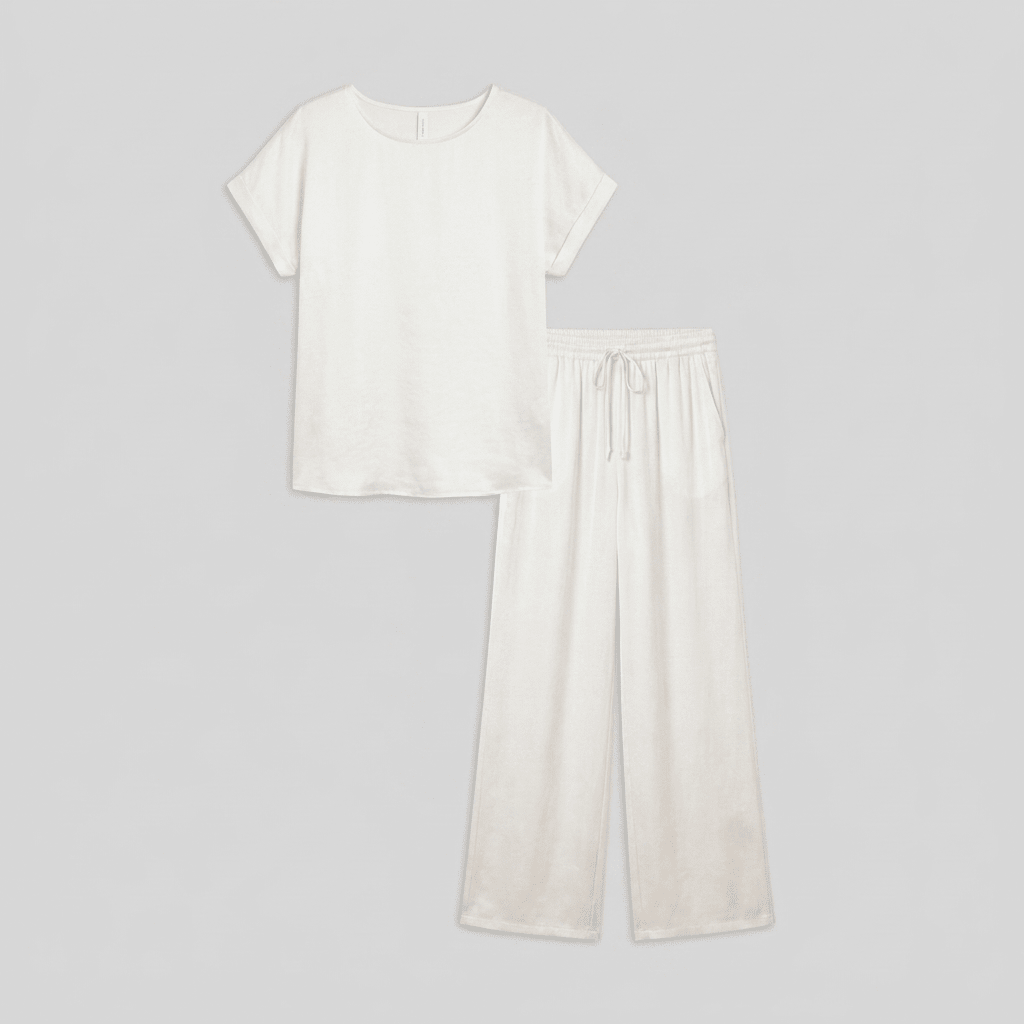 Satin co-ord with a boxy top and wide-leg trousers, view 5