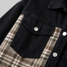 Long sleeve denim jacket with checked panels, view 5