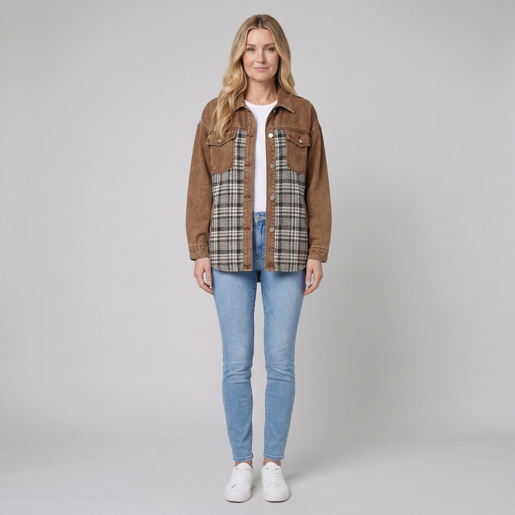 Button-front denim jacket, view 7
