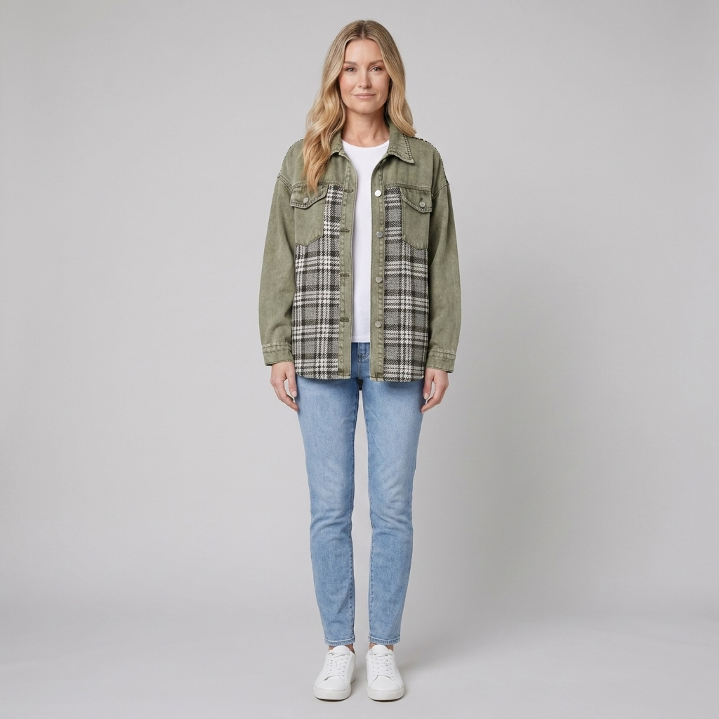 Denim jacket showing the checked panelling, view 8