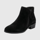 Women's wide fit ankle boot in black suede-touch with side zip and low block heel