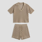 Wina Women's Set khaki hollow-knit fabric detail flat-lay