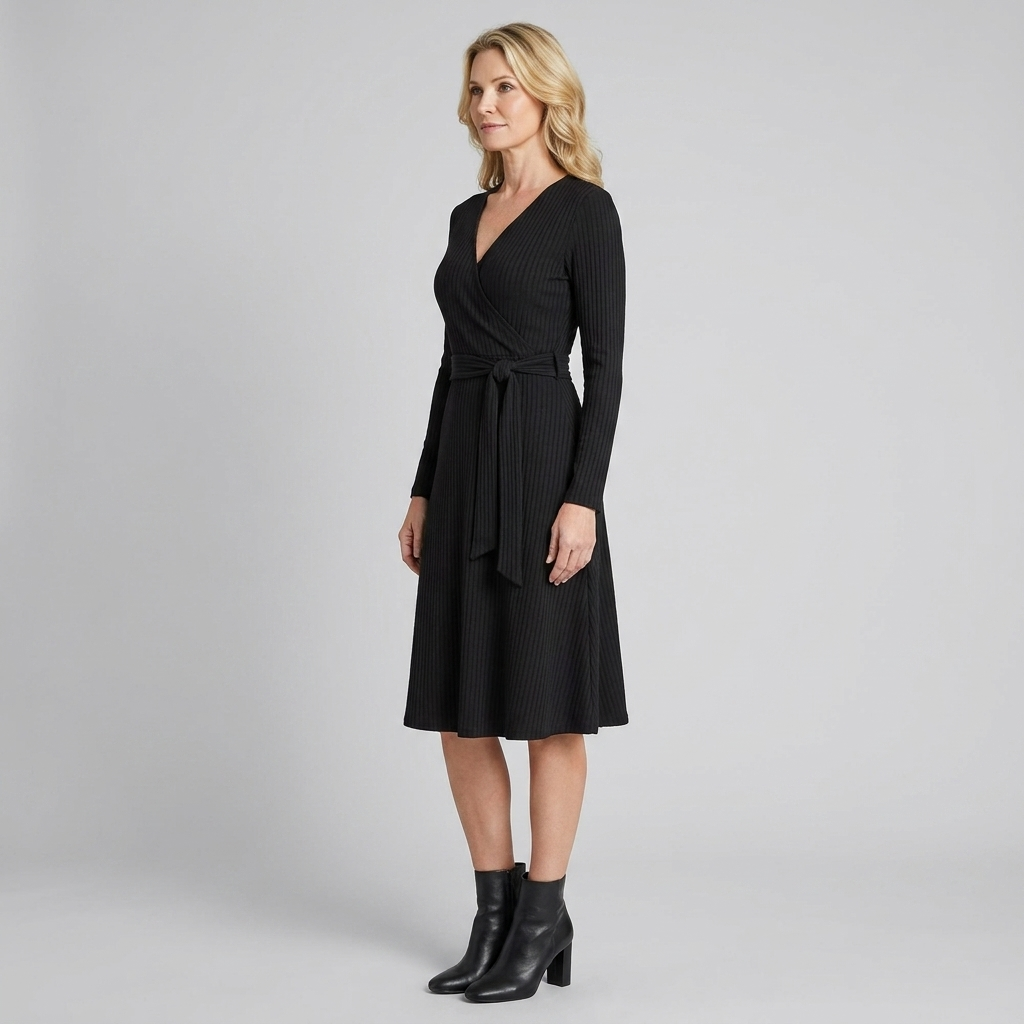 Close view of the ribbed knit and belt, view 3