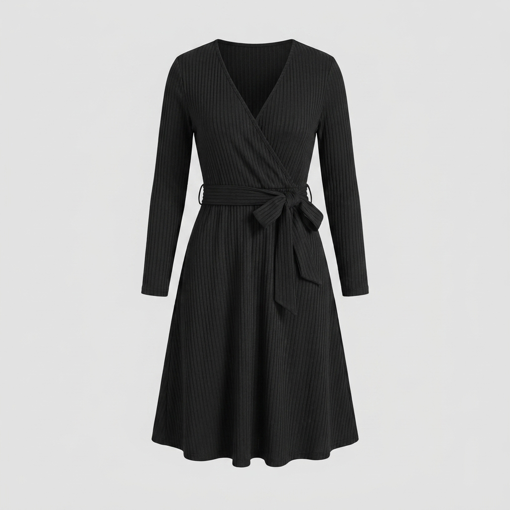 Ribbed midi dress with a belted waist, view 5