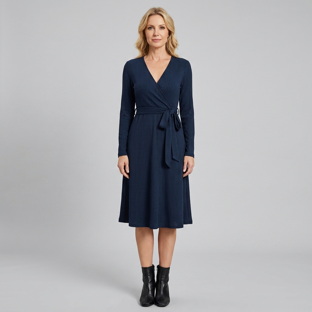 Knit midi dress with a tie belt, view 8