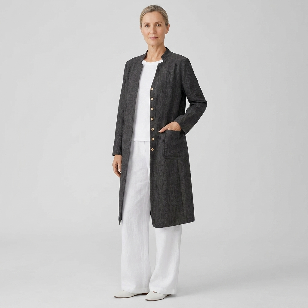 Button-up linen shirt jacket in smoky quartz, view 2