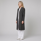 Mandarin collar detail on the linen shirt jacket, view 3