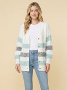 Striped cardigan in brushed knit with gold buttons, view 3