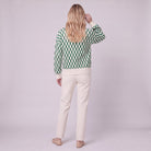 Zinnia lattice knit sweater in emerald green, back view showing the lattice pattern