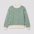 Zinnia lattice knit sweater in emerald green, flat lay of the mock neck sweater