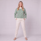 Zinnia lattice knit sweater in emerald green, full front view showing the oversized fit