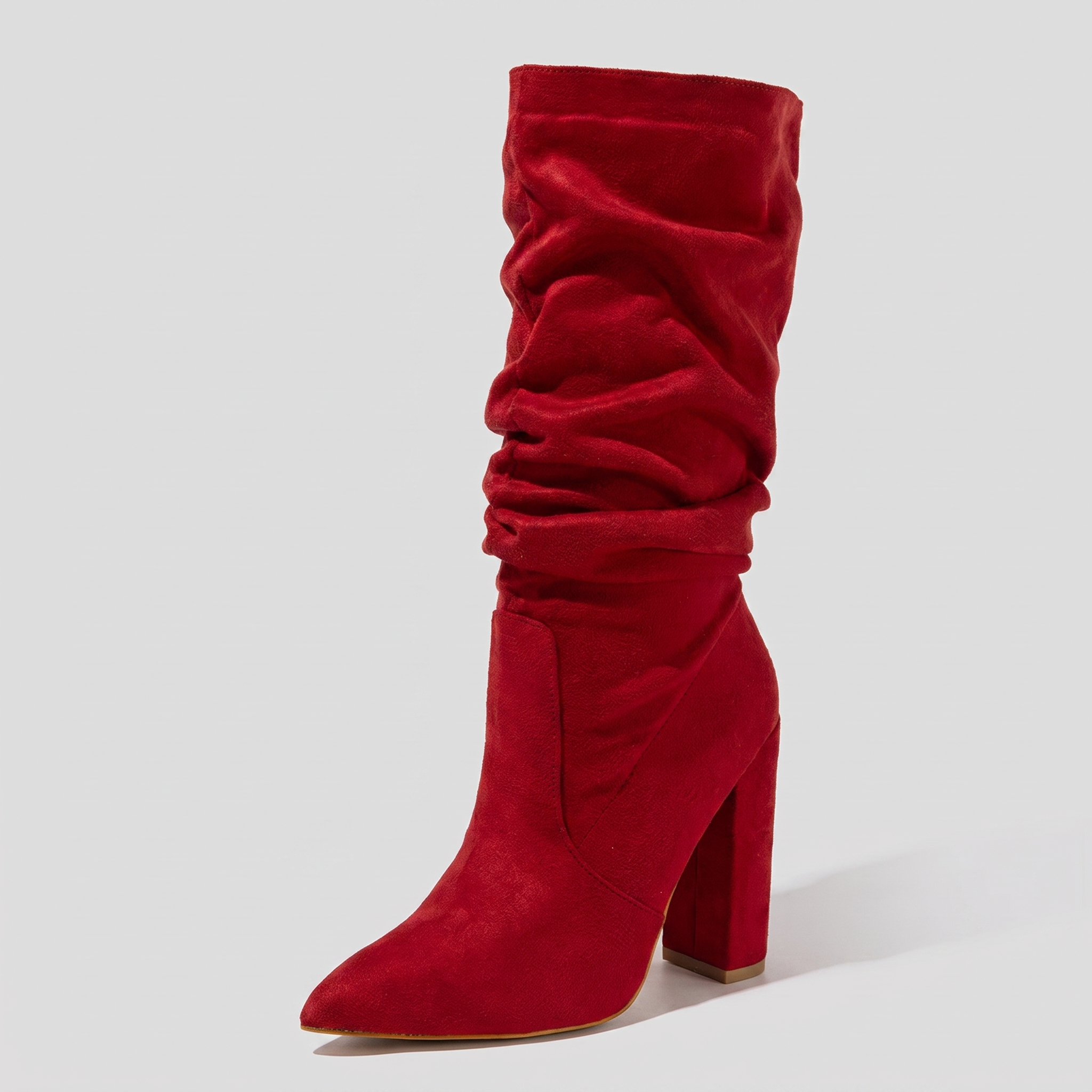 Knee-high slouch boots in a suede-touch finish with a block heel, view 1