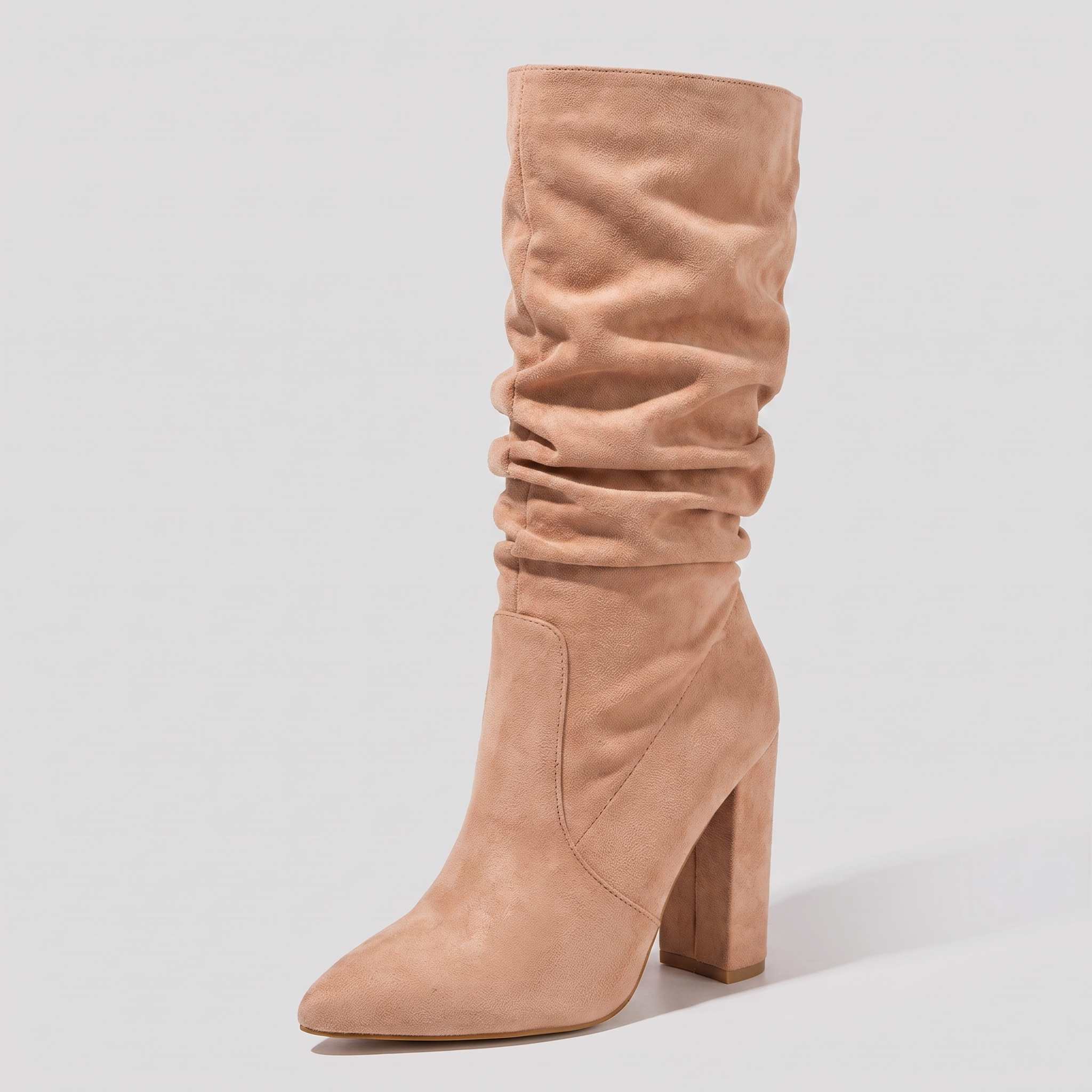 Knee-high slouch boots in a suede-touch finish with a block heel, view 2
