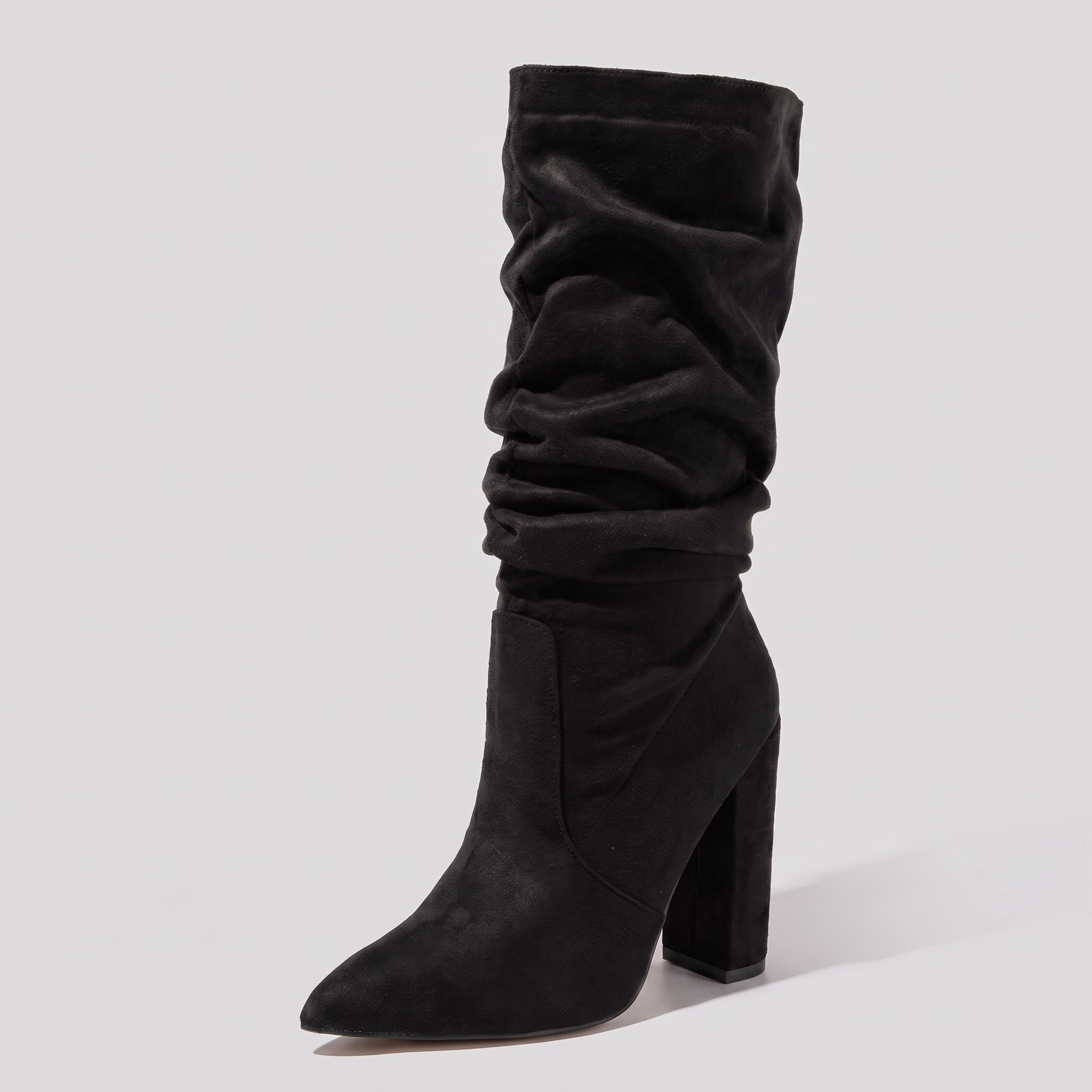 Knee-high slouch boots in a suede-touch finish with a block heel, view 3